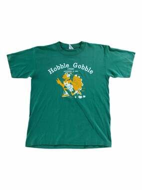 Vintage 1986 Hobble Gobble CHDC 5K Thanksgiving Run Graphic T-Shirt
